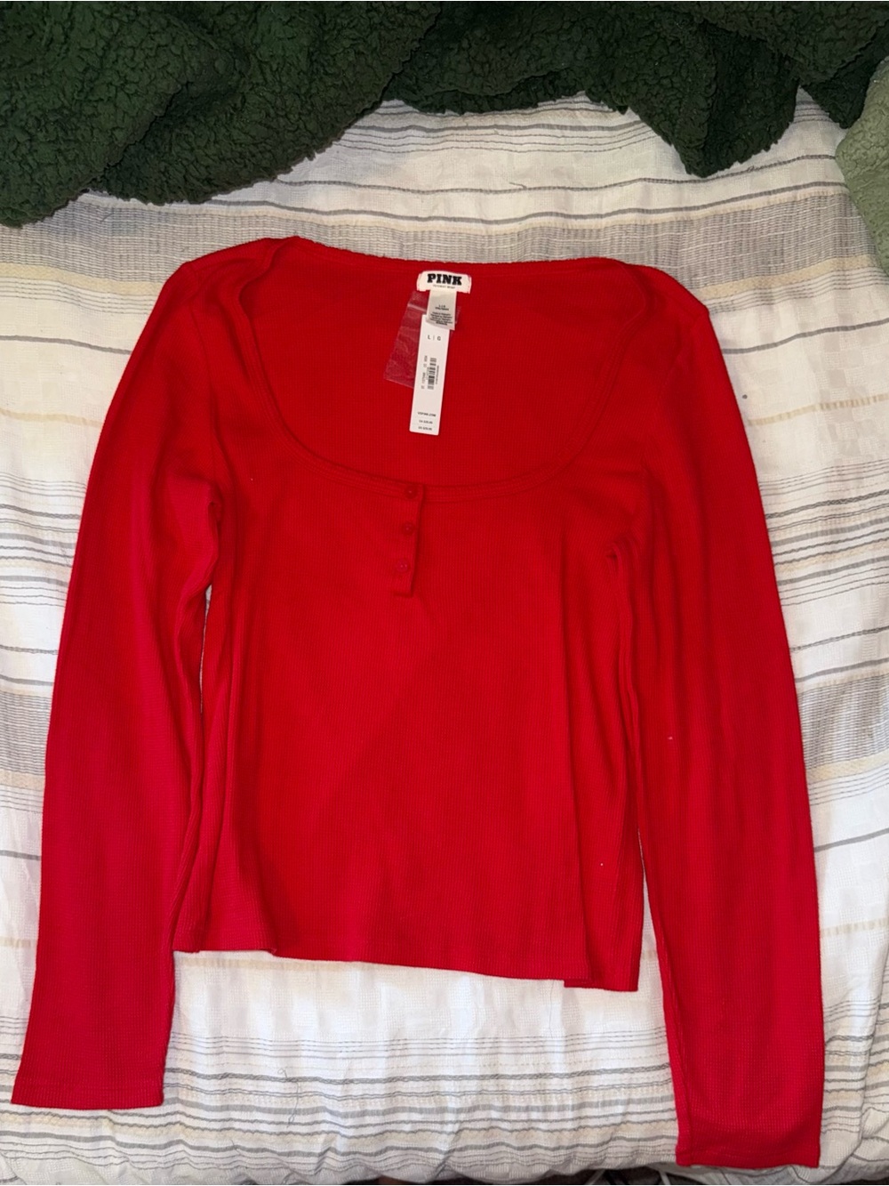 PINK Victoria's Secret Red Long Sleeve Scoop Neck Ribbed Top